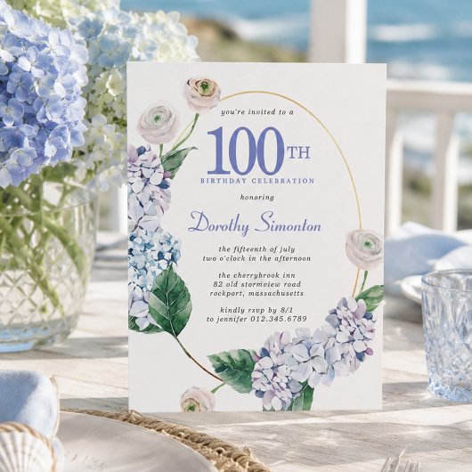 Papier Invitation d'anniversaire 100 ans Budget Hydrangea