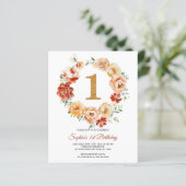 Papier Invitation d'anniversaire 1 an Couronne rose et ro (Debout devant)