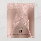 Papier Invitation d'anniversaire 21 ans Champagne Rose Go (Devant)