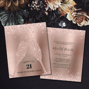 Papier Invitation d'anniversaire 21 ans Champagne Rose Go