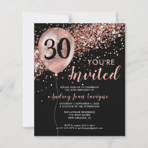 Papier Invitation d'anniversaire 30 ans Rose Gold Balloon