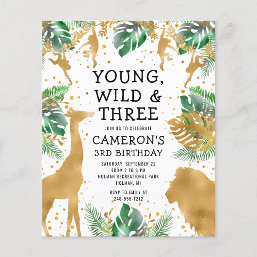 Papier Invitation d'anniversaire 3 ans Young Wild Three (Devant)