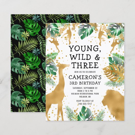 Papier Invitation d'anniversaire 3 ans Young Wild Three (Devant / Derrière)