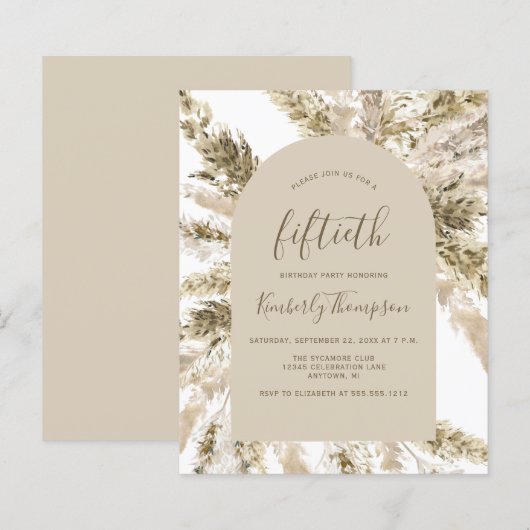 Papier Invitation d'anniversaire 50 ans Budget Boho avec  (Devant / Derrière)