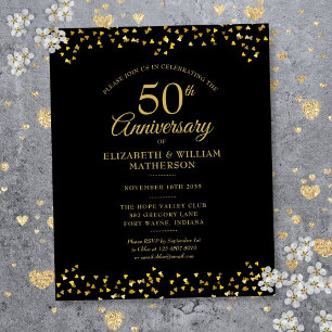 Papier Invitation d'anniversaire 50 ans Budget noir et or