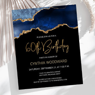 Papier Invitation d'anniversaire 60 ans Budget Blue Gold 