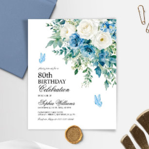 Papier Invitation d'anniversaire 80 ans Budget Dusty Blue