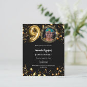 Papier Invitation d'anniversaire 90 ans photo or noir (Debout devant)