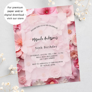 Papier Invitation d'anniversaire à budget avec fleurs ros
