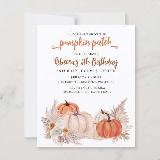 Papier Invitation d'anniversaire automnal Patch Citrouill (Devant)