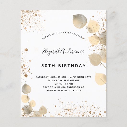 Papier Invitation d'anniversaire avec feuillage d'eucalyp (Devant)