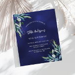 Papier Invitation d'anniversaire bleu marine<br><div class="desc">Arrière - plan bleu marine,  décoré de verdure. La couleur bleue est inégale. Personnalisez et ajoutez votre nom et les détails de votre fête. 1 feuille = 1 invitation imprimé bord à bord.</div>