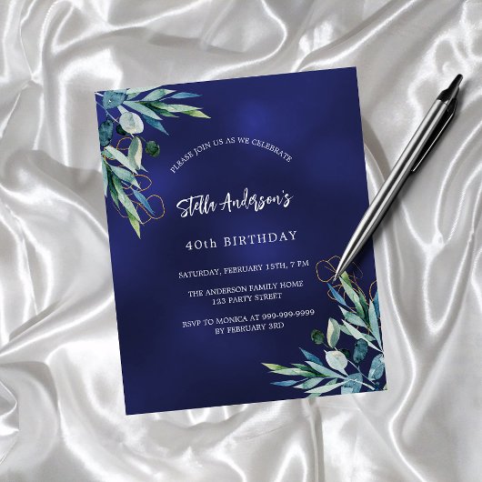 Papier Invitation d'anniversaire bleu marine