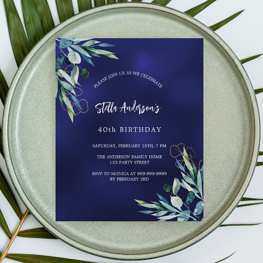Papier Invitation d'anniversaire bleu marine