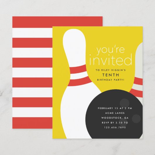 Papier Invitation d'anniversaire Bowling (Devant / Derrière)