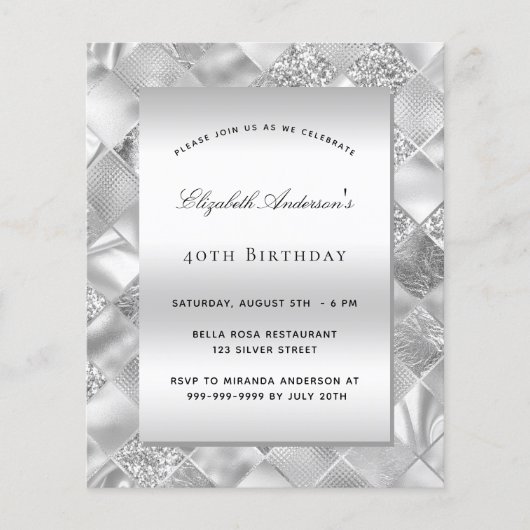 Papier Invitation d'anniversaire d'anniversaire Silver él (Devant)