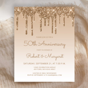 Papier Invitation d'anniversaire de 50 ans Budget Gold Gl