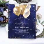 Papier Invitation d'anniversaire de ballon bleu marine<br><div class="desc">Une invitation moderne,  élégante et glamour pour une fête d'anniversaire de 21e (ou tout âge). Un arrière - plan bleu marine,  décoré de parties scintillant bleu et faux or brille et de ballons d'or. La couleur bleue est inégale. Personnalisez et ajoutez votre nom et les détails de votre fête.</div>