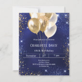 Papier Invitation d'anniversaire de ballons d'or bleu mar (Devant)