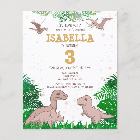 Papier Invitation d'anniversaire de dinosaure pour enfant (Devant)