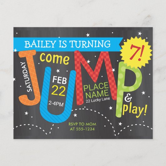 Papier Invitation d'anniversaire de fête de saut de coule (Devant)