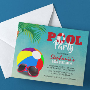 Papier Invitation d'anniversaire de la fête de la piscine