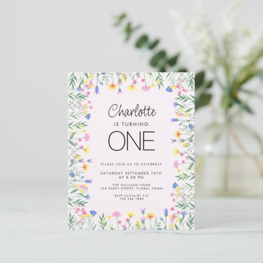 Papier Invitation d'anniversaire de la première fille Fle (Debout devant)