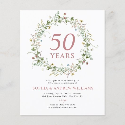 Papier Invitation d'anniversaire de mariage rustique à pe (Devant)