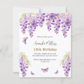 Papier Invitation d'anniversaire de papillon pourpre à la (Devant)