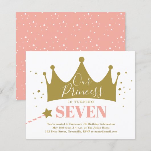 Papier Invitation d'anniversaire de princesse rose pour p (Devant / Derrière)