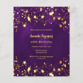 Papier Invitation d'anniversaire des étoiles d'or violet (Devant)