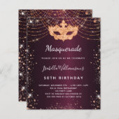 Papier Invitation d'anniversaire d'or rose bordeaux masca (Devant / Derrière)