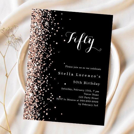 Papier Invitation d'anniversaire d'or rose noir