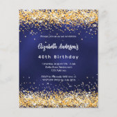 Papier Invitation d'anniversaire en or bleu marine (Devant)