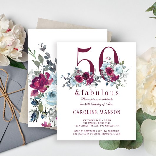 Papier Invitation d'anniversaire florale fabuleuse et bud