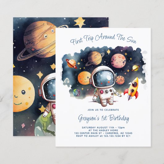 Papier Invitation d'anniversaire garçon planètes espace e (Devant / Derrière)