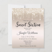 Papier invitation d'anniversaire glitter doré 16 ans douc (Devant)