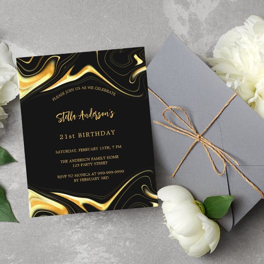 Papier Invitation d'anniversaire moderne en or noir