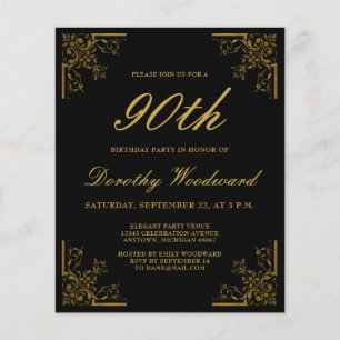Papier Invitation d'anniversaire noir or vintage budget