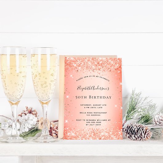 Papier Invitation d'anniversaire pailletée orange pas chè