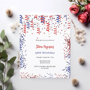 Papier Invitation d'anniversaire Patriotique rouge bleu b