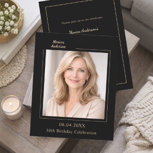 Papier Invitation d'anniversaire photo or noir