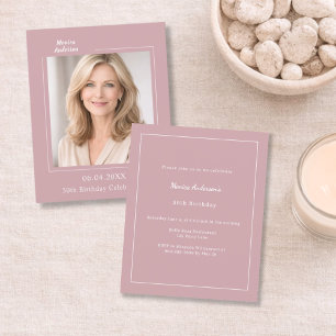 Papier Invitation d'anniversaire photo rose poudrée rose