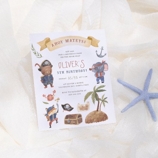 Papier Invitation d'anniversaire Pirate Animaux Budget