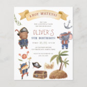 Papier Invitation d'anniversaire Pirate Animaux Budget (Devant)