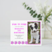 Papier Invitation d'anniversaire pour chien rose temps ro (Debout devant)