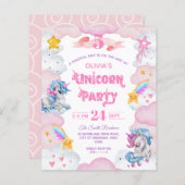 Papier Invitation d'anniversaire pour enfant Licorne à l' (Devant / Derrière)