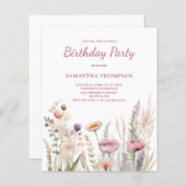 Papier Invitation d'anniversaire rose budget (Devant / Derrière)