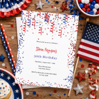 Invitation d'anniversaire rouge bleu blanc patriot