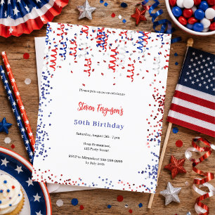 Papier Invitation d'anniversaire rouge bleu blanc patriot